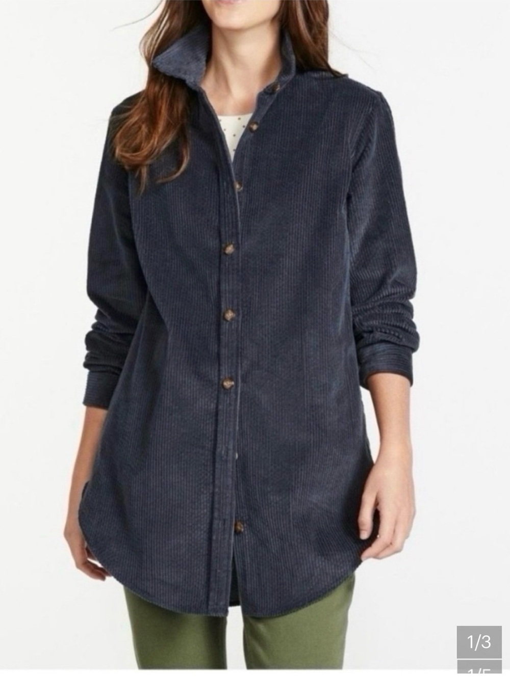 L.L. Bean Navy Corduroy Button-Front Shirt Jacket